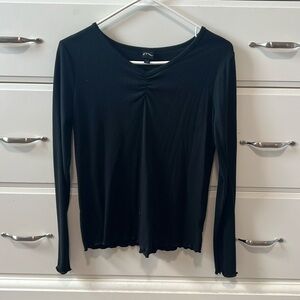 Cinched V-Neck Long Sleeve Shirt